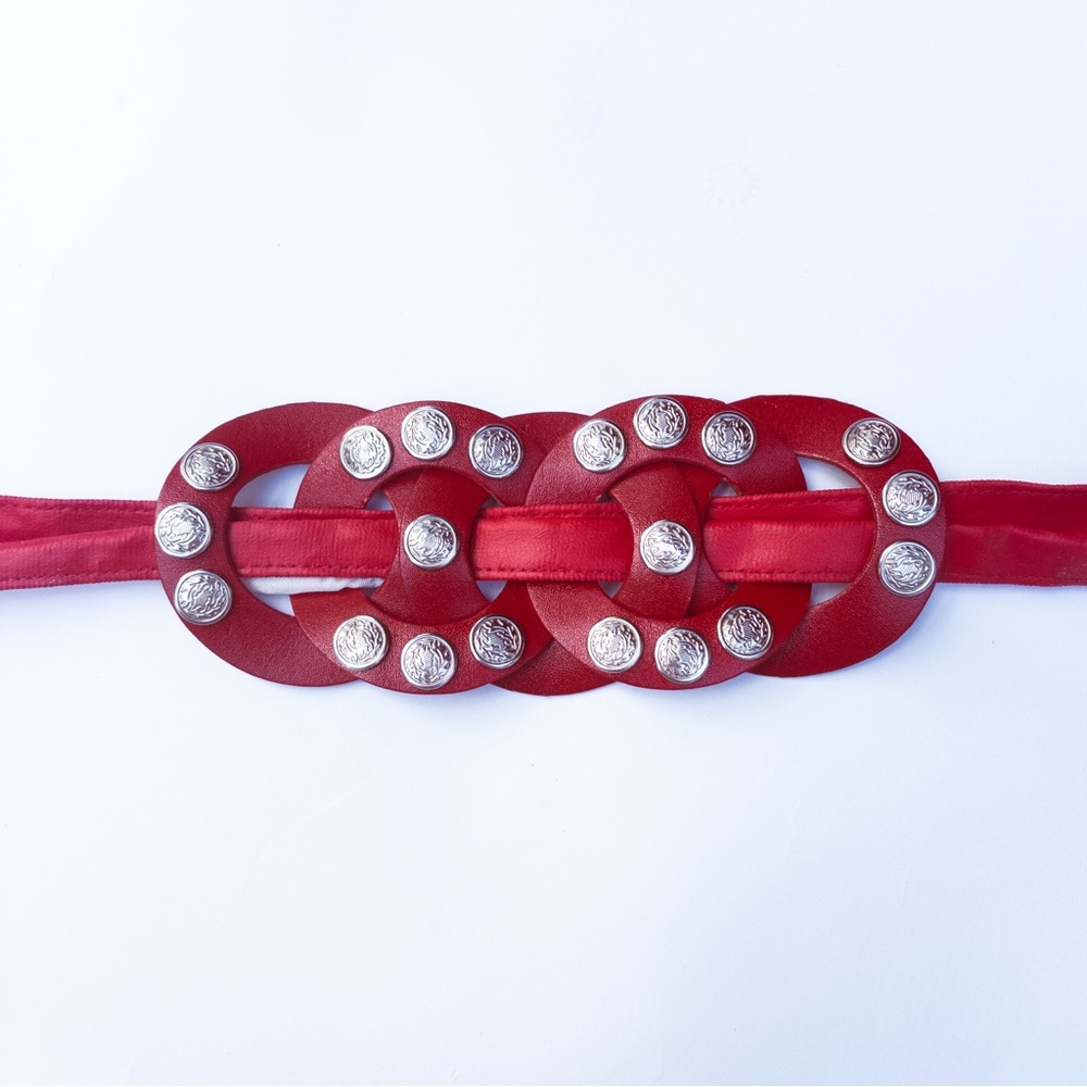 Red American Vintage Patent Leather Fashion Belt with Metal Studs